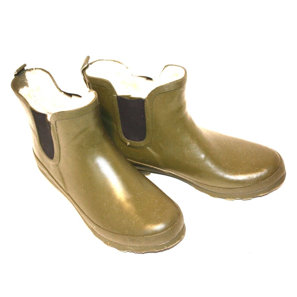 SERRA Rain and Snow Rubber Boots Faux fur lined Army Sage Green Women’s Size 9